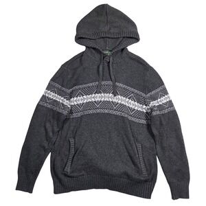 American Eagle Mens Gray Fair Isle Knit Hoodie Sweater L Preppy Casual Basic